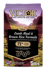 VICTOR Lamb Meal & Brown Rice bag view highlighting a protein-rich formula.