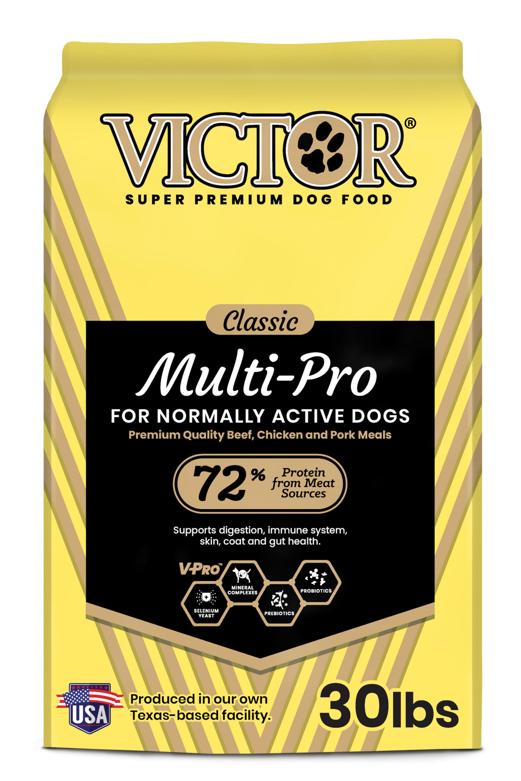 VICTOR Multi-Pro dry dog food bag front, gluten-free nutrition for all life stages.