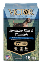 VICTOR Sensitive Skin and Stomach bag front shows gluten-free formula for sensitive dogs.