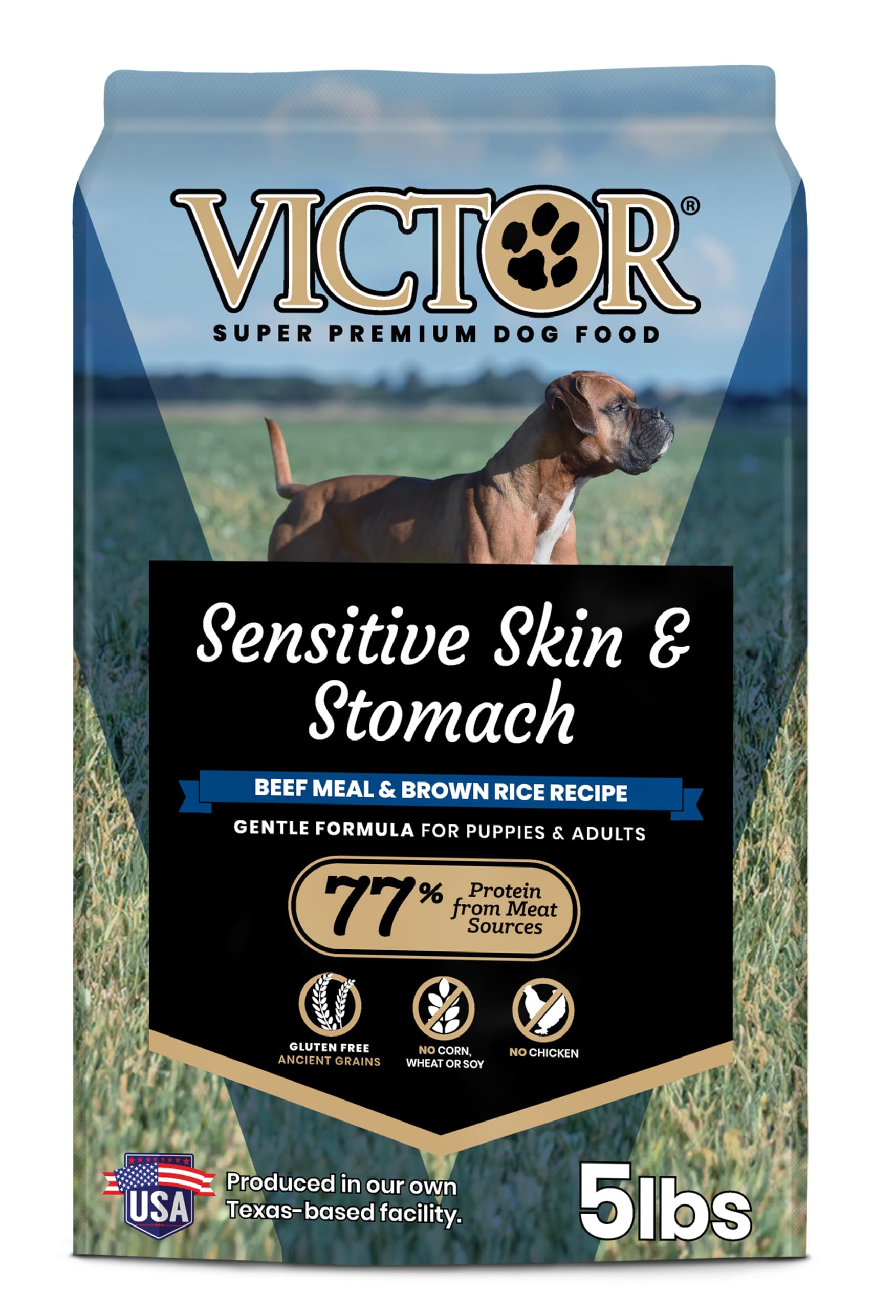 VICTOR sensitive skin and stomach beef-brown-rice kibble for dogs.