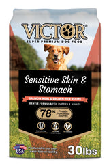 VICTOR Sensitive Skin formula with salmon-first kibble close-up for healthy coat