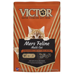 VICTOR Super Premium cat food bag highlighting all life stages nutrition.