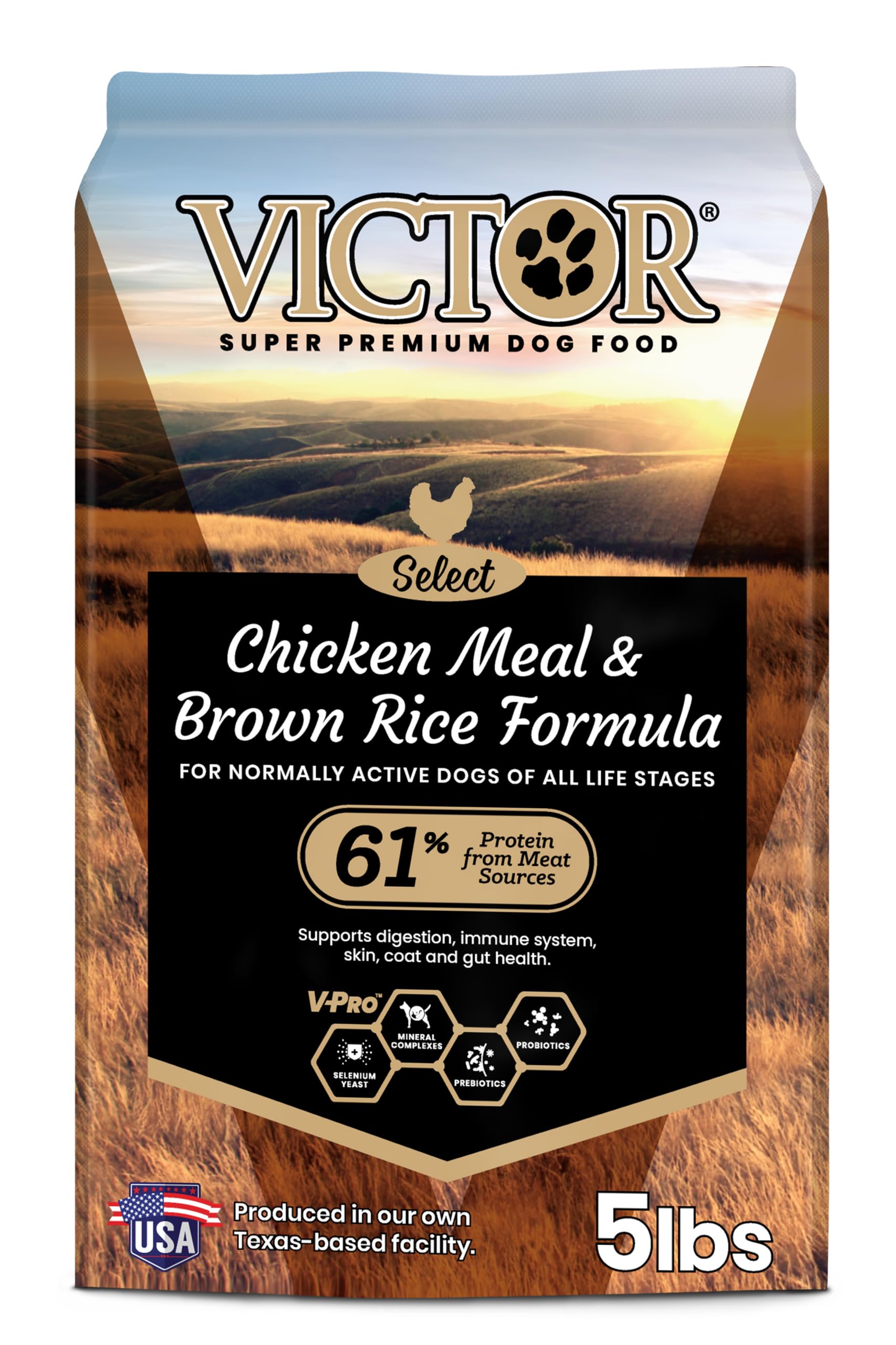 VICTOR Super Premium dog food bag front showing the chicken meal formula for all life stages