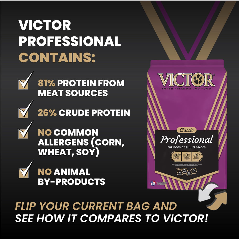 VICTOR gluten-free label on bag to emphasize allergen-friendly nutrition