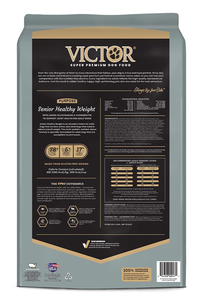 VICTOR gluten-free grains visually emphasize weight management and digestion.