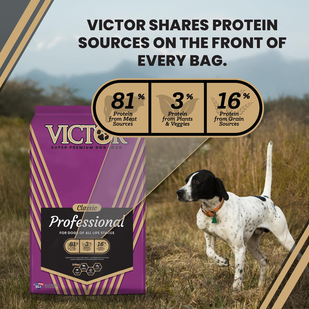 VICTOR VPRO Blend graphic highlights digestibility and immune support.