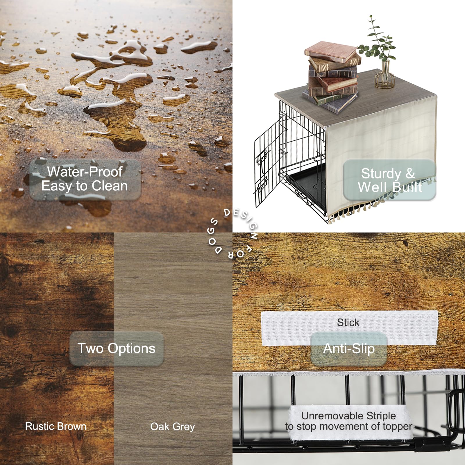 VIE DE AMAN rustic topper on crate, waterproof surface for easy cleaning.