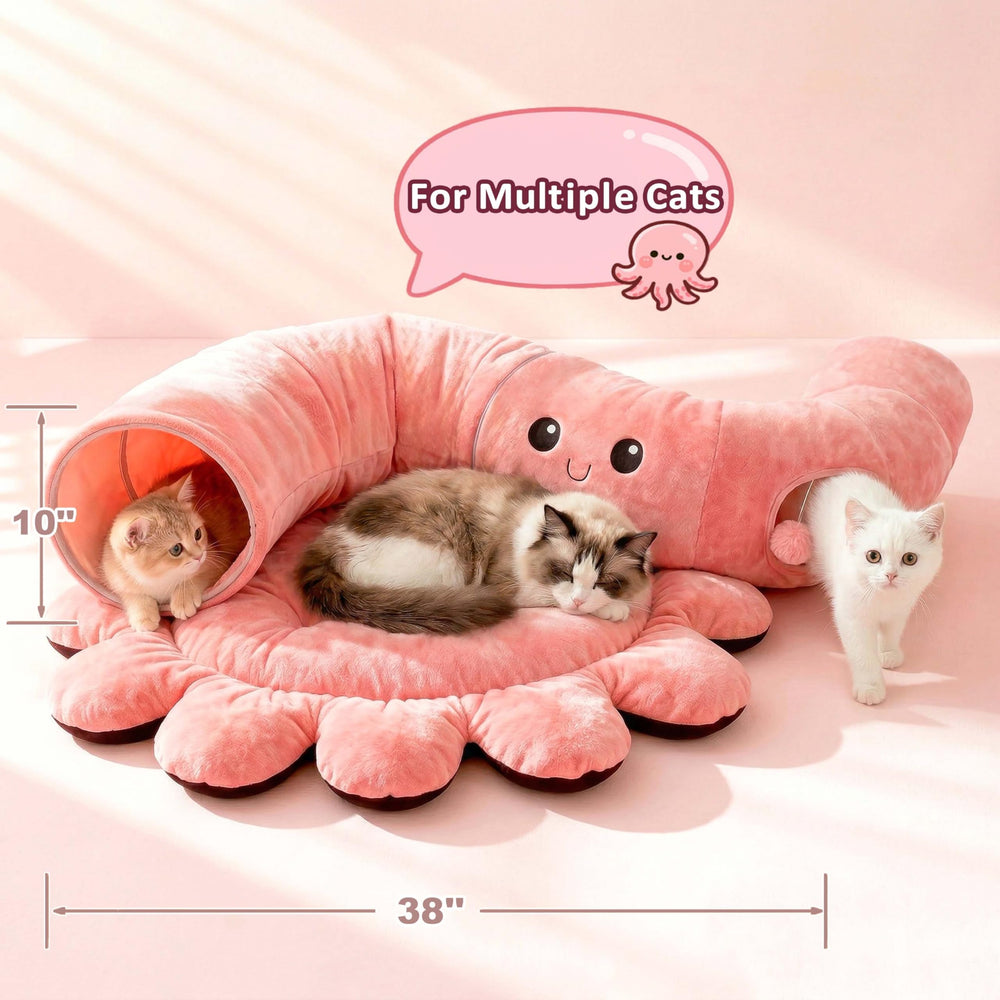 Viefin cat tunnel bed 38-inch flower-shaped lounging mat