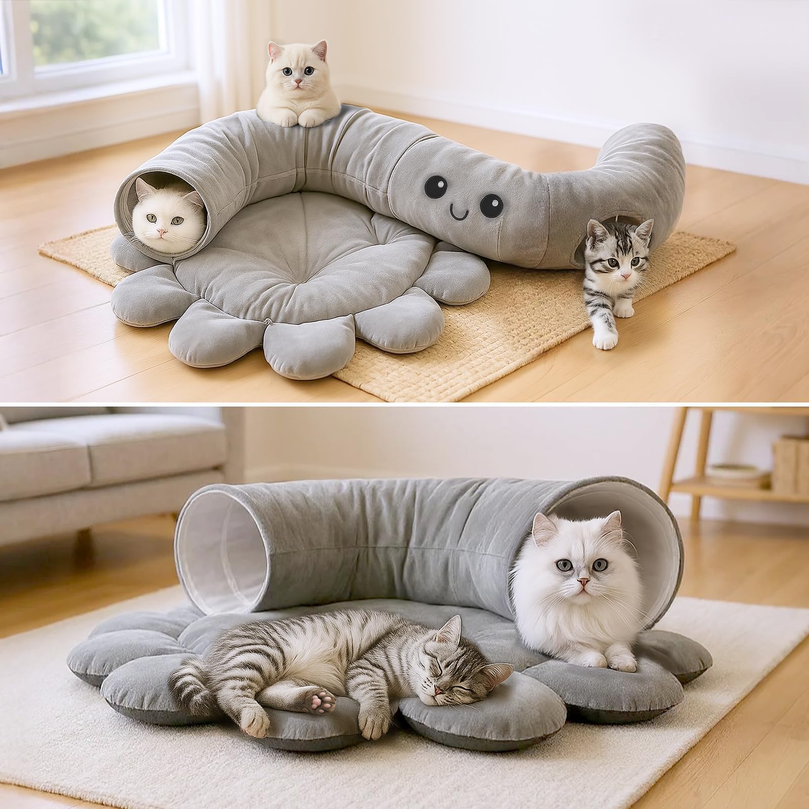 VIEFIN Cat Tunnel Bed supports multi-pet play in a shared space.