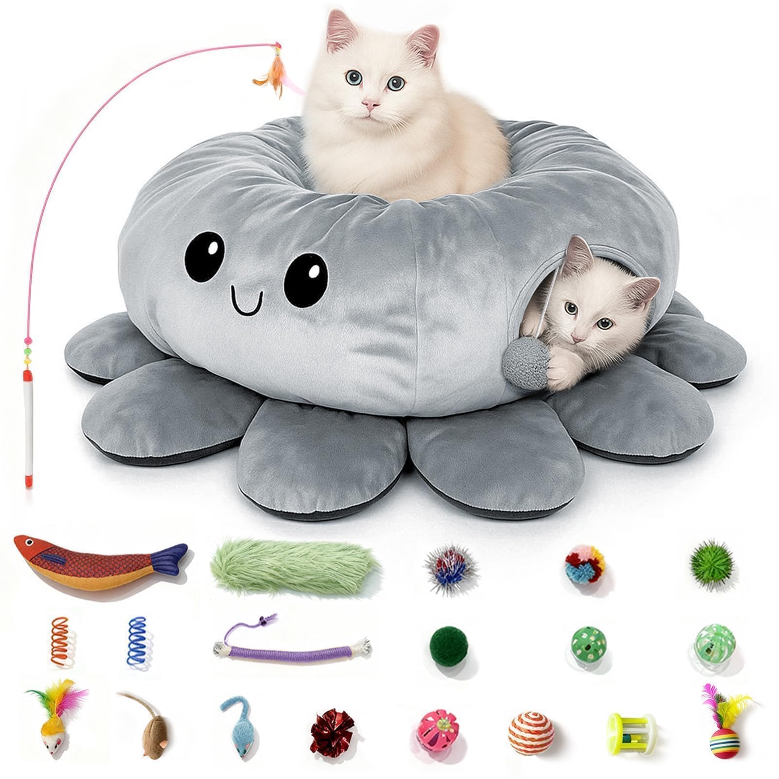 VIEFIN Cat Tunnel Bed octopus front view showing playful design for indoor cats.