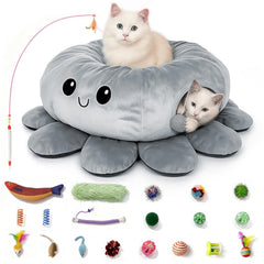 VIEFIN Cat Tunnel Bed octopus front view showing playful design for indoor cats.