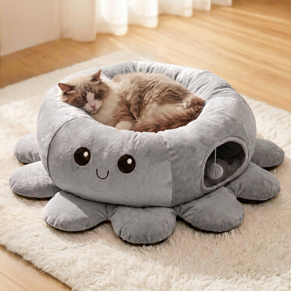 VIEFIN Cat Tunnel Bed soft cushion interior for comfortable naps.