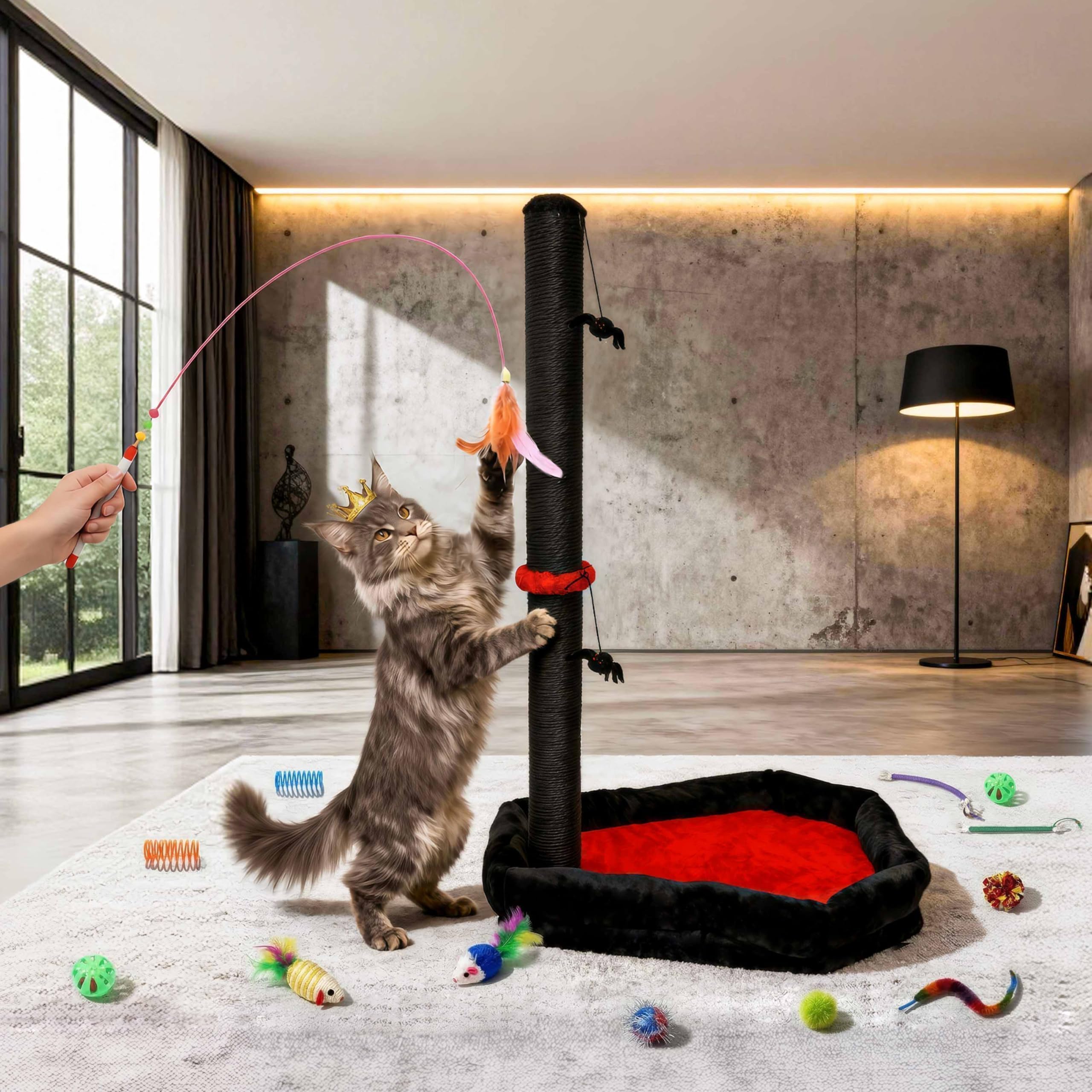 VIEFIN Modern Gothic cat tree aesthetic beside sofa, stylish and feline-friendly