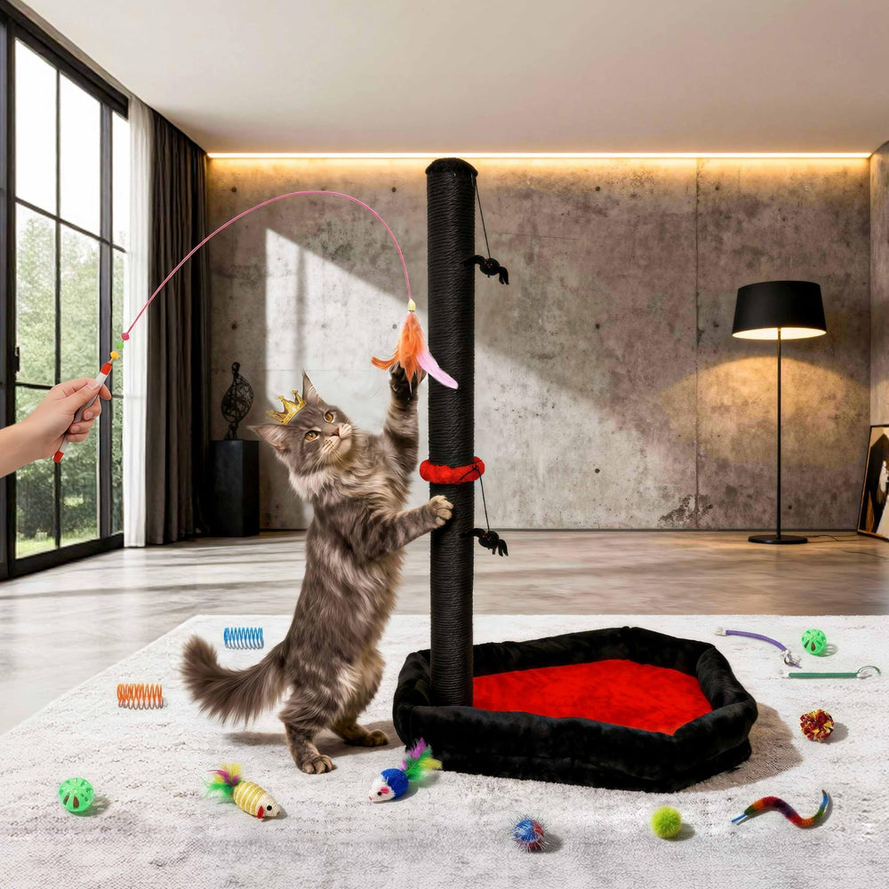 VIEFIN Modern Gothic cat tree aesthetic beside sofa, stylish and feline-friendly