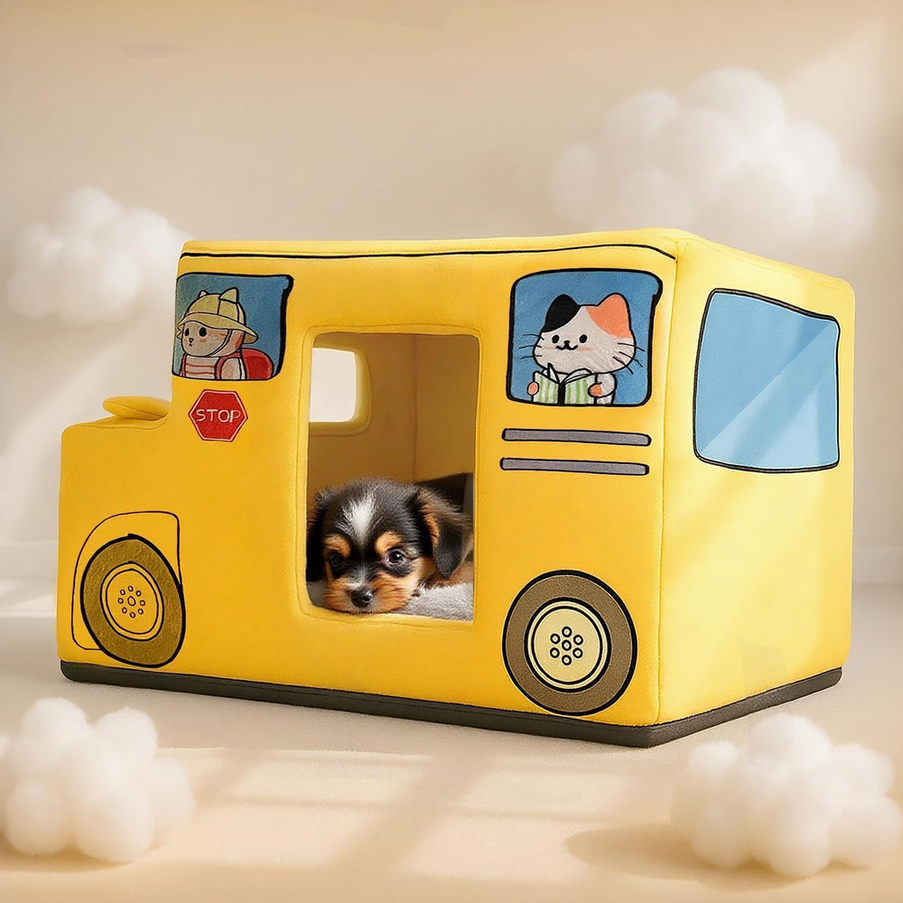 Front entrance of the school bus cave showing enclosed, snug nap space