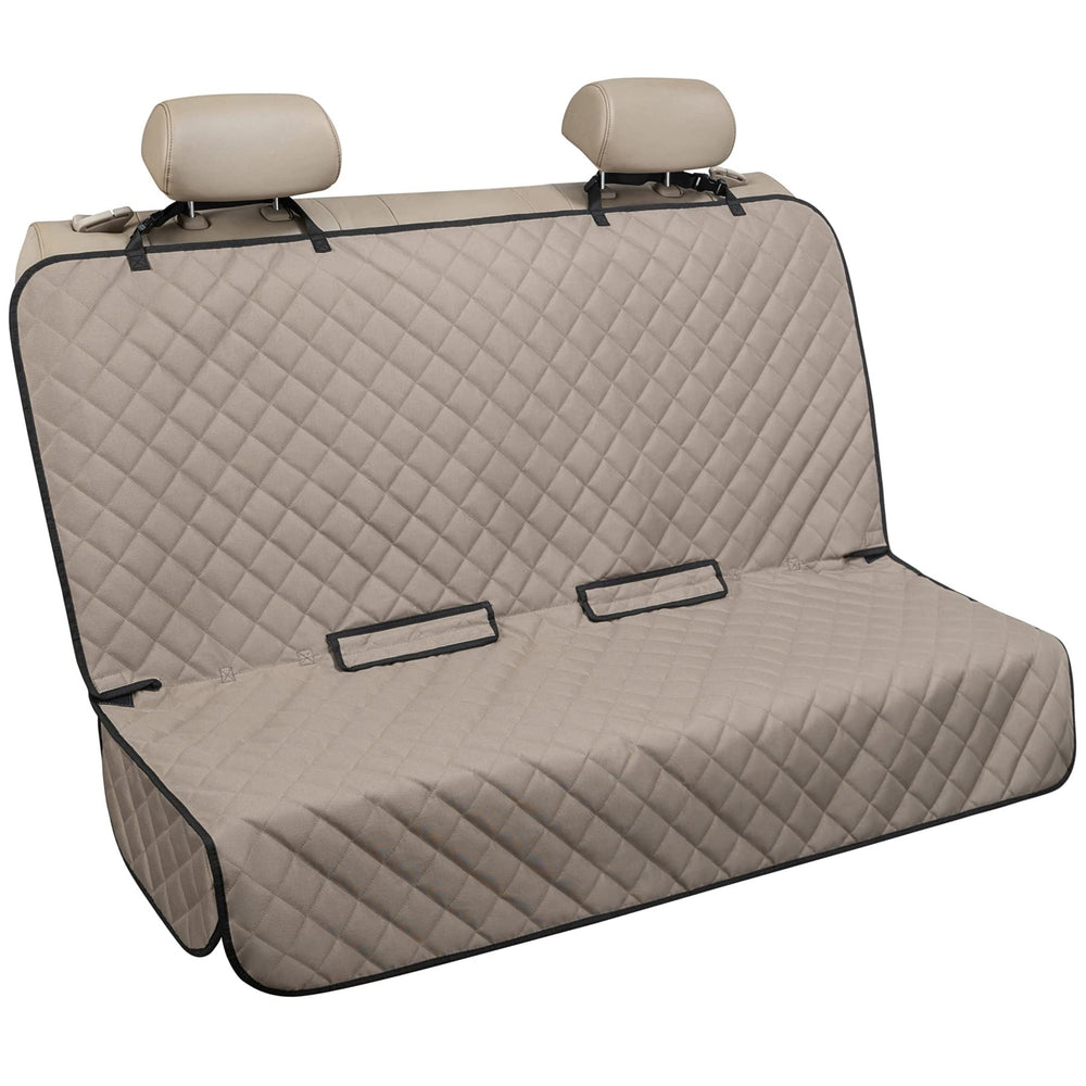 VIEWPETS bench seat cover protects interior from dog fur and spills during travel.