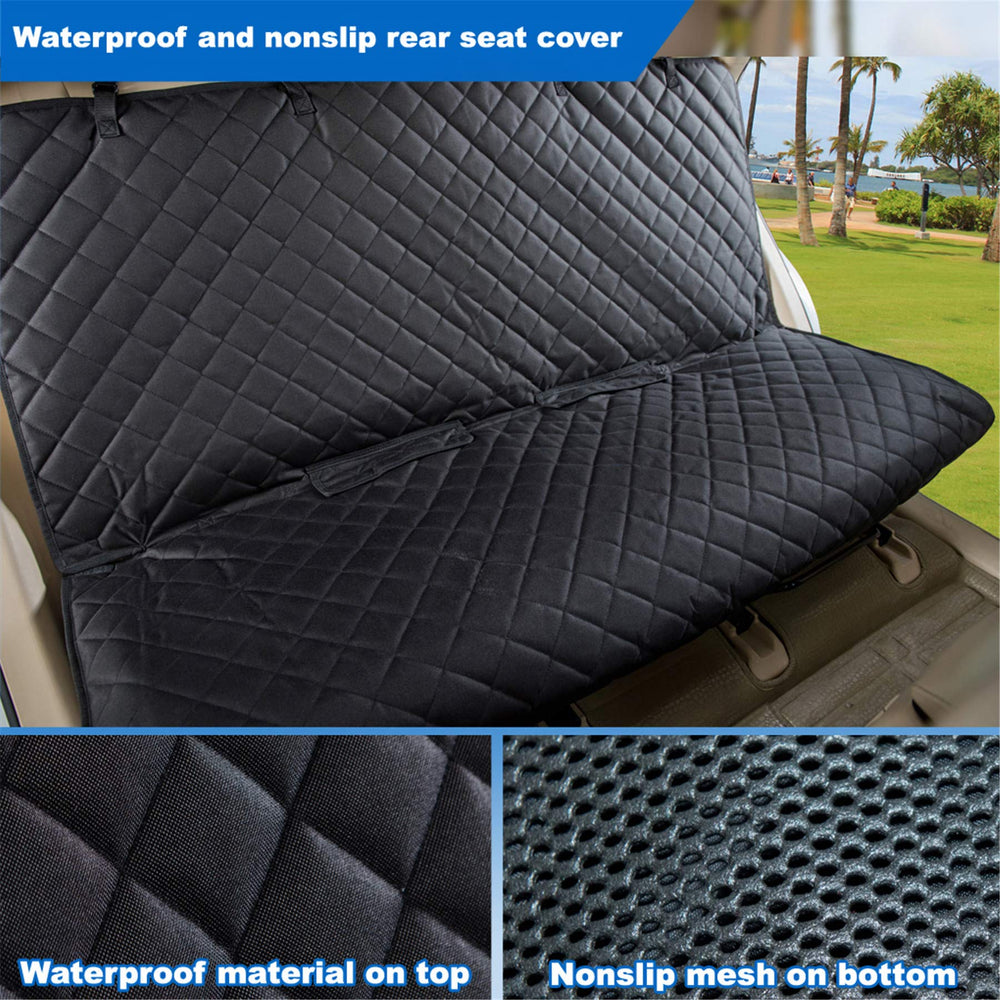 VIEWPETS back seat cover features side flaps for extra protection.