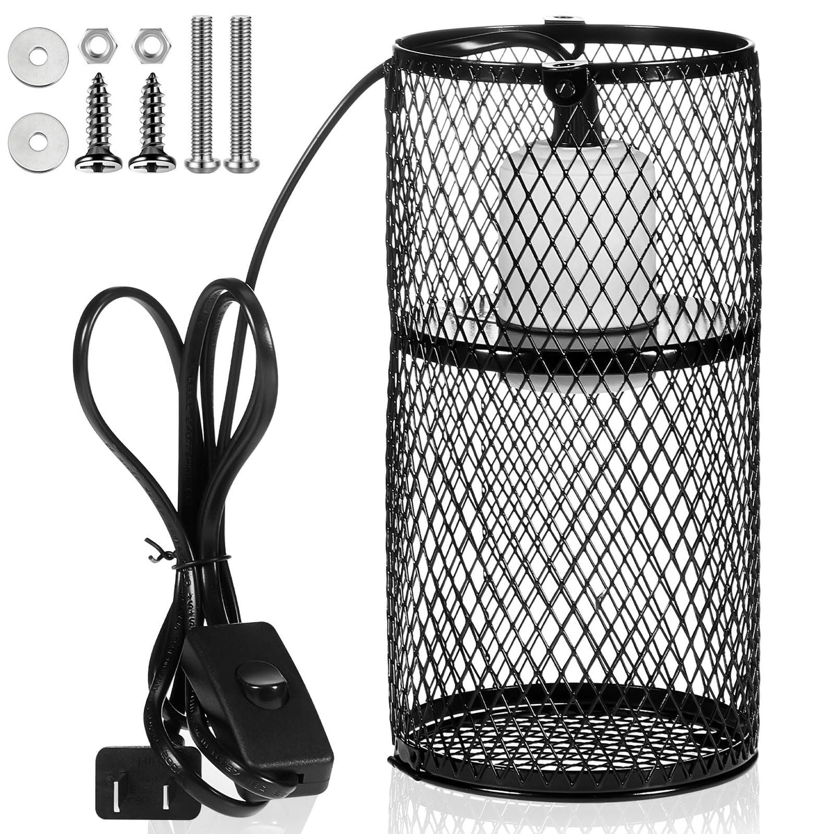 VIHOSE reptile heat lamp guard in-use for safe basking near warmth