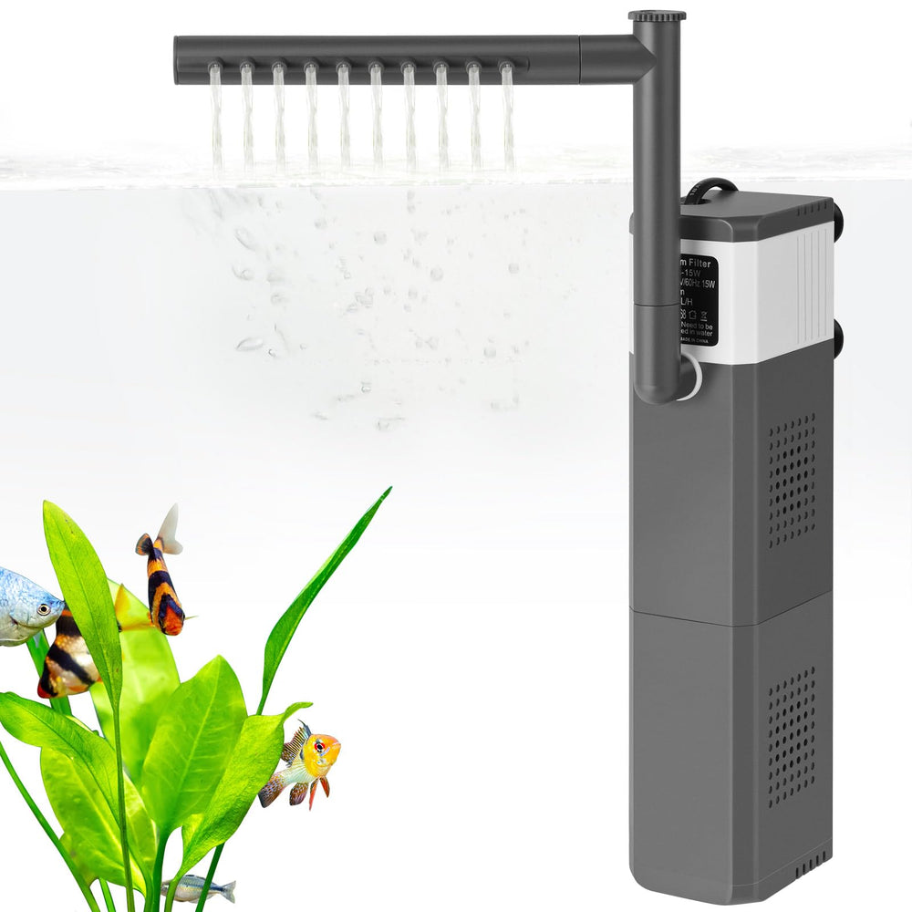 VILLNO aquarium filter with 15W power and 210GPH flow for 25-55 gallon tanks.