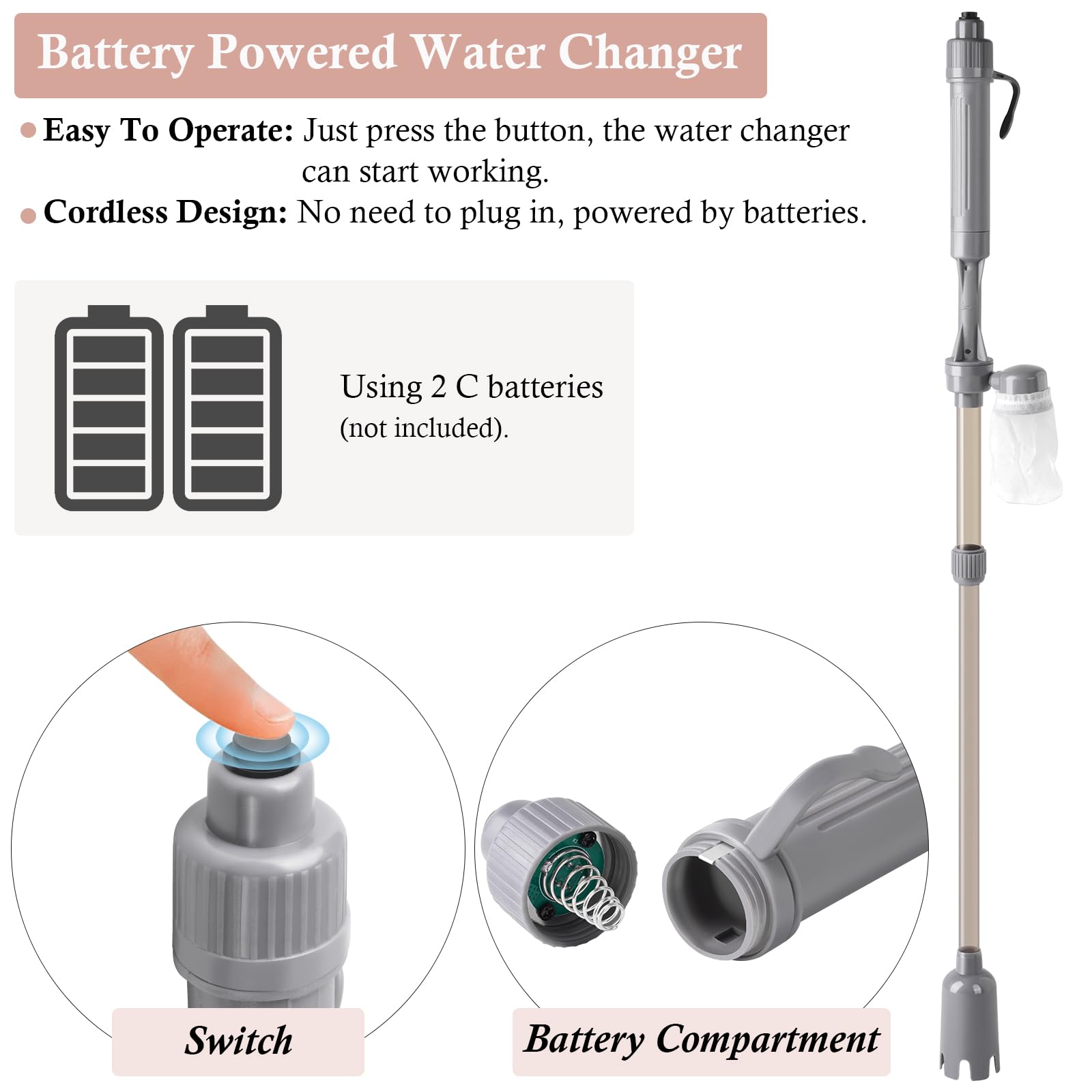 VILLNO adjustable telescopic pole extends reach for tanks of various sizes