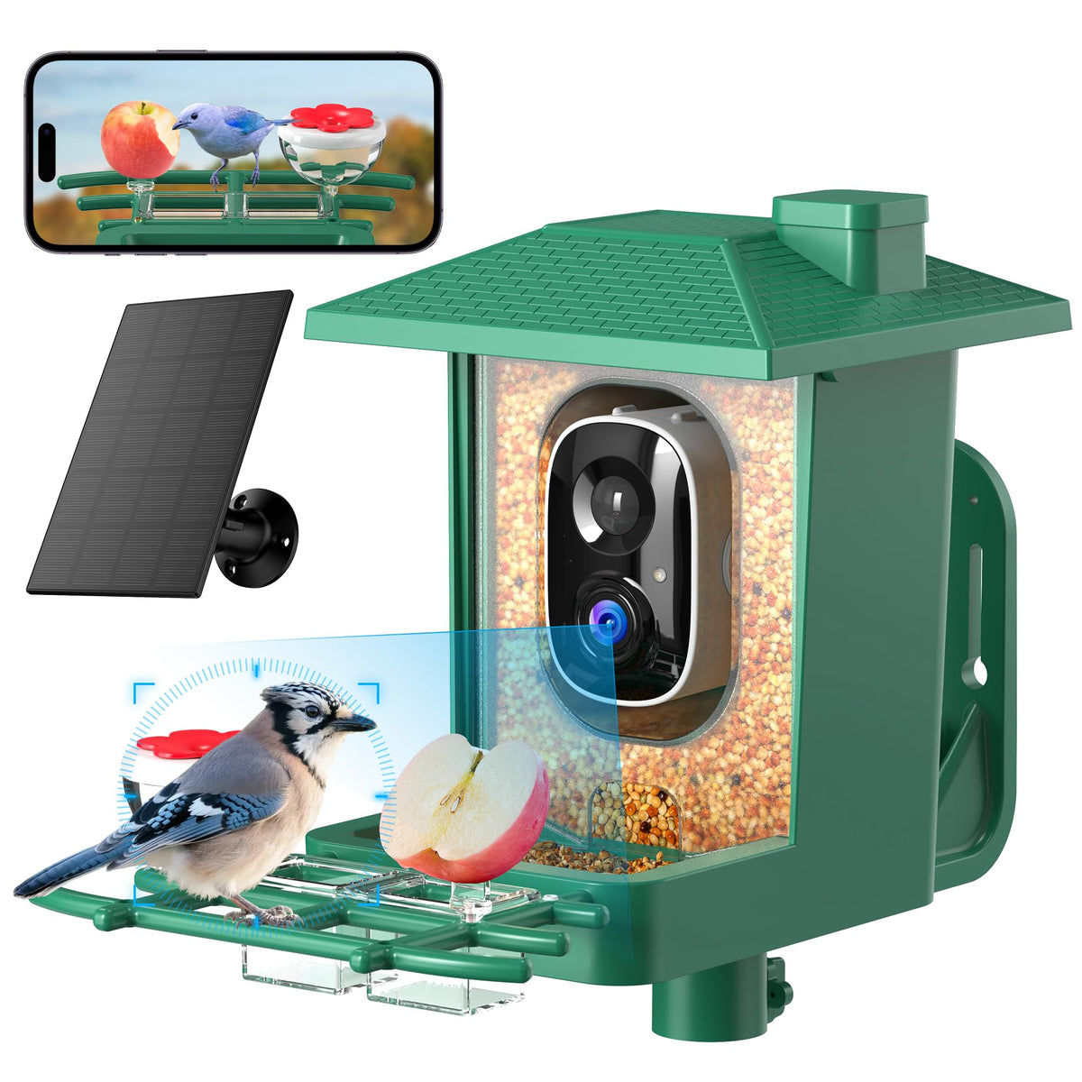 VIMKIM Bird Feeder with Camera front view showing weatherproof solar design for outdoor use