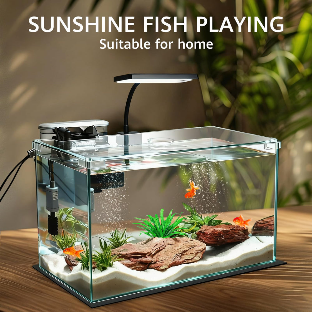 Vimvins 10gal tank with lid and LED light for day-night ambiance.