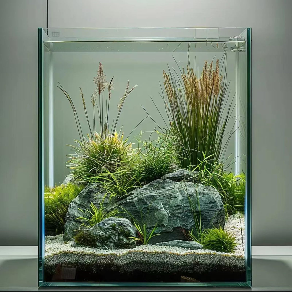 Vimvins 2-gallon glass fish tank front view, clear viewing area for bettas and plants
