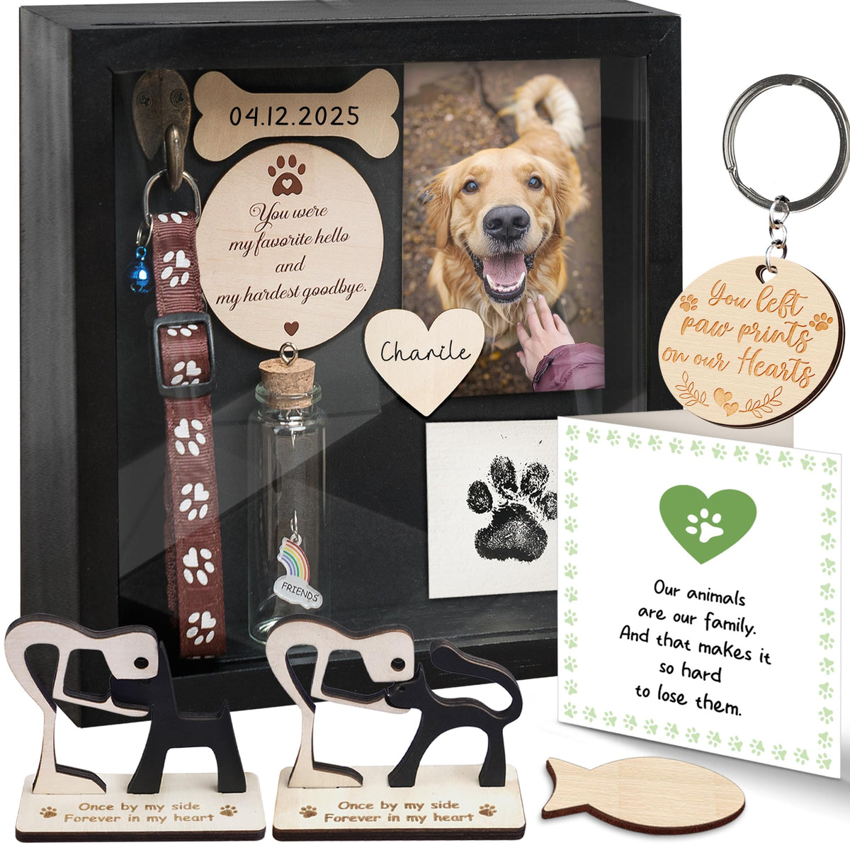 Vinatimes pet memorial shadow box front view with acrylic cover for keepsakes.