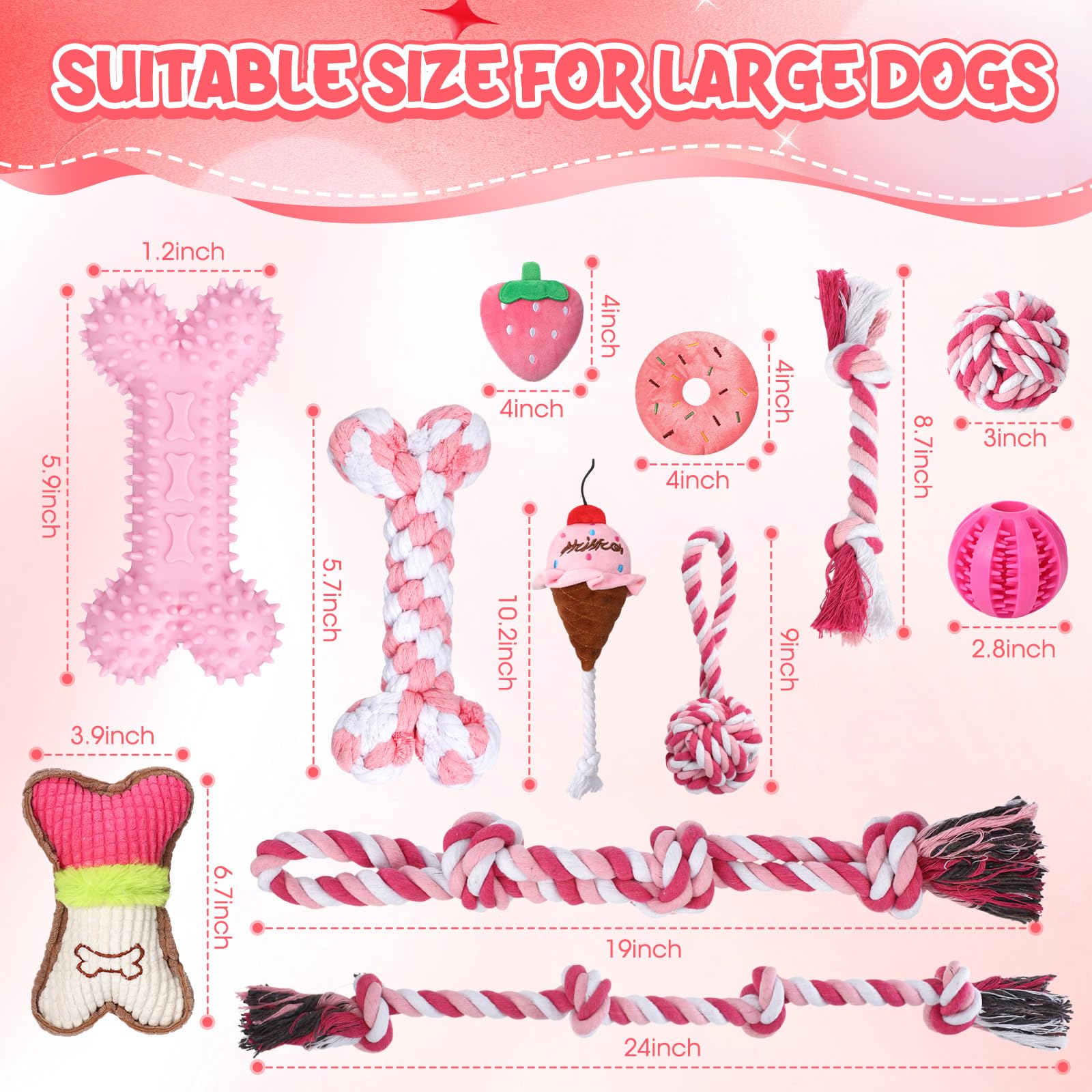 Vinsot rope tug toy pink for interactive games and bonding.