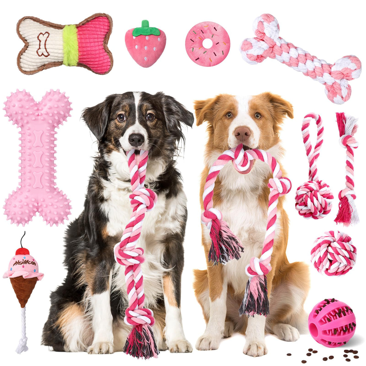 Vinsot large dog chew toys pink set for aggressive chewers, promotes active play.