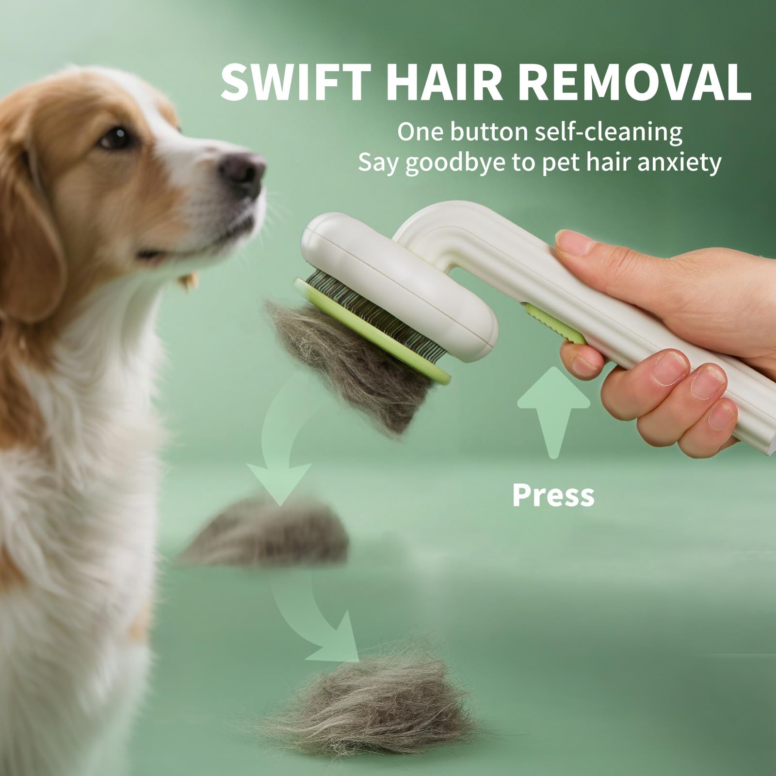 VIOJOJO 140-degree angled needles penetrate coat for thorough grooming.