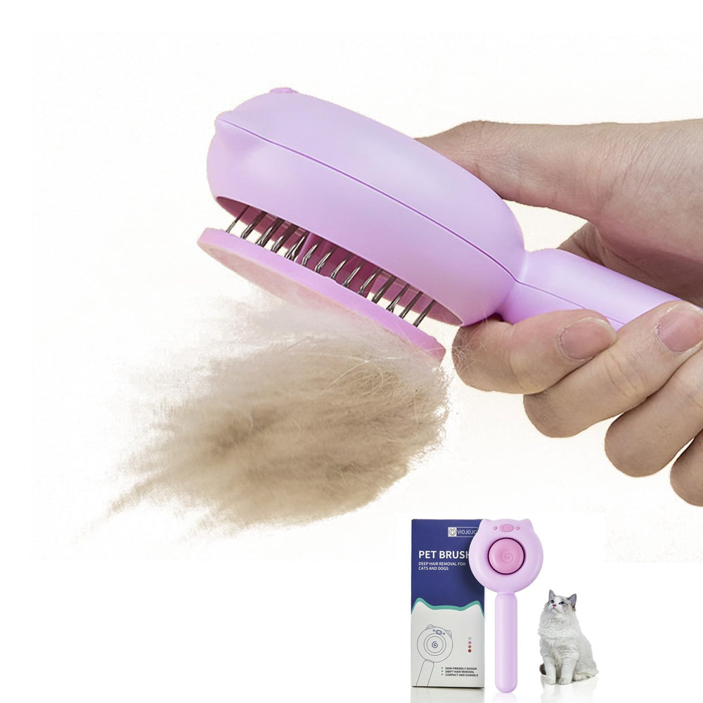 VIOJOJO release button cat brush showing quick self cleaning for shedding control