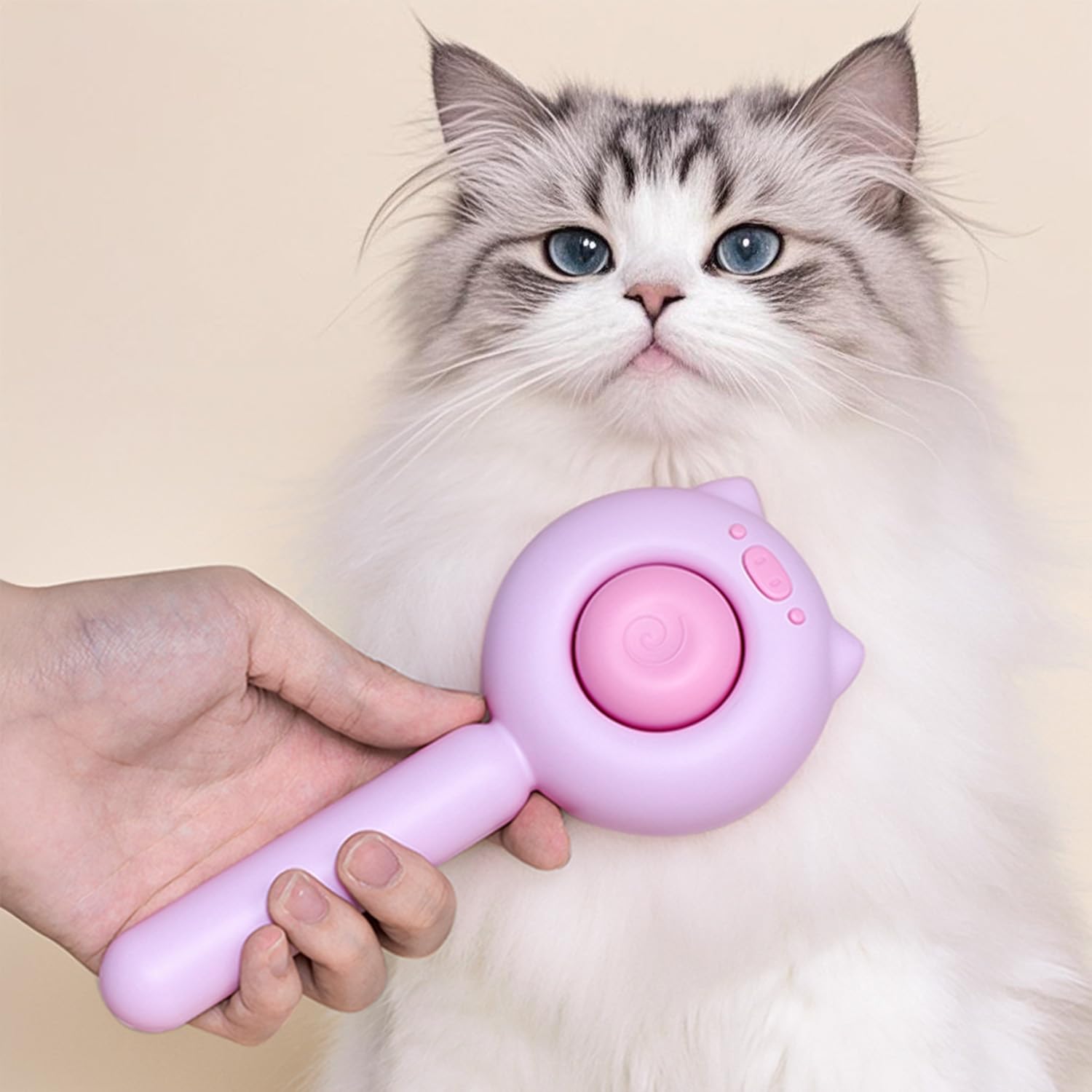 VIOJOJO self cleaning cat brush demonstrated for easy hair removal