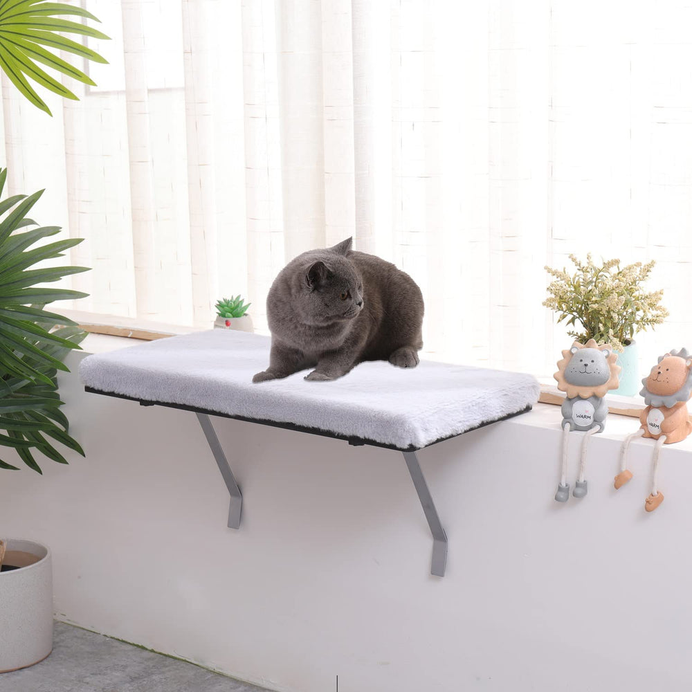 VIPACE cat window perch with plush gray cover offers cozy lounging in sunlight.