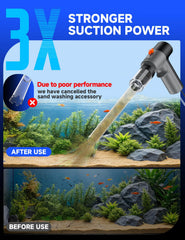Extendable hose reaches deep into tanks for thorough substrate cleaning.