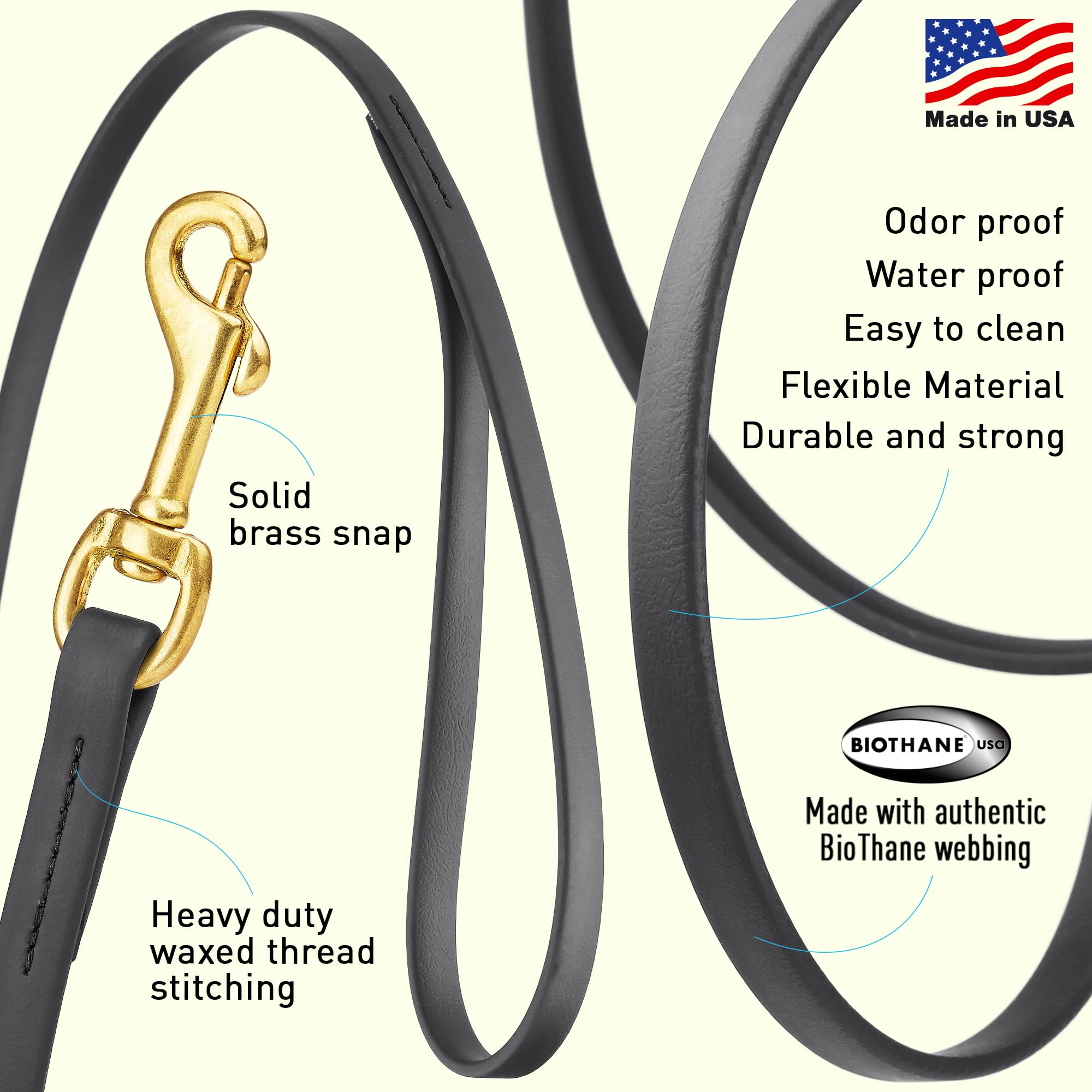 Viper Biothane leash brass snap close-up, rust-resistant hardware for reliable work.