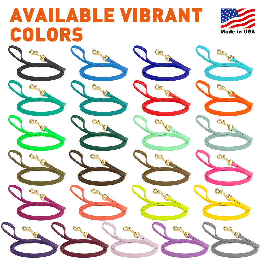 Viper Biothane leash waterproof coating close-up, keeps moisture out during mud runs.