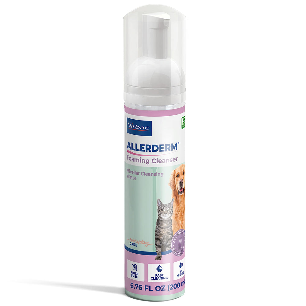 Virbac Allerderm foaming cleanser bottle for rinse-free, sensitive-skin grooming