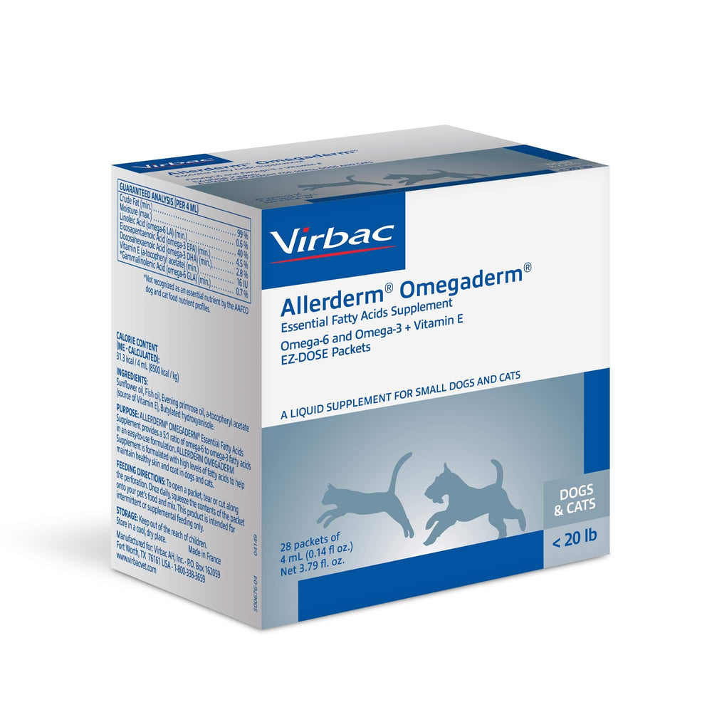 Virbac ALLERDERM OmegaDerm vitamin E enrichment supports skin health.
