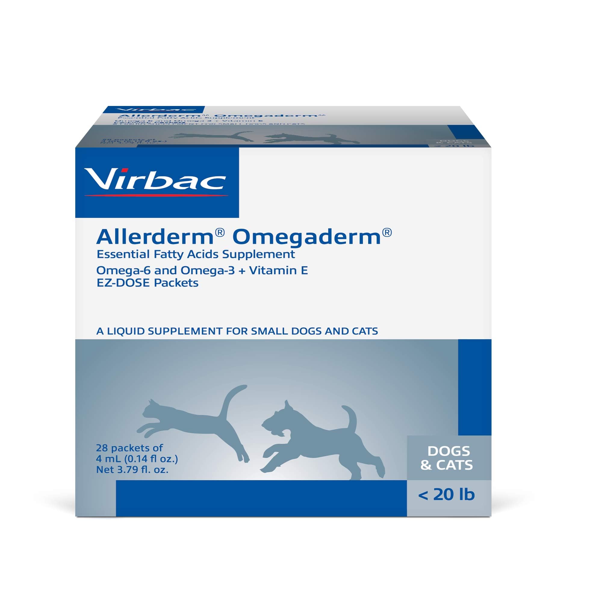 Virbac ALLERDERM OmegaDerm liquid bottle pour for easy daily skin support.