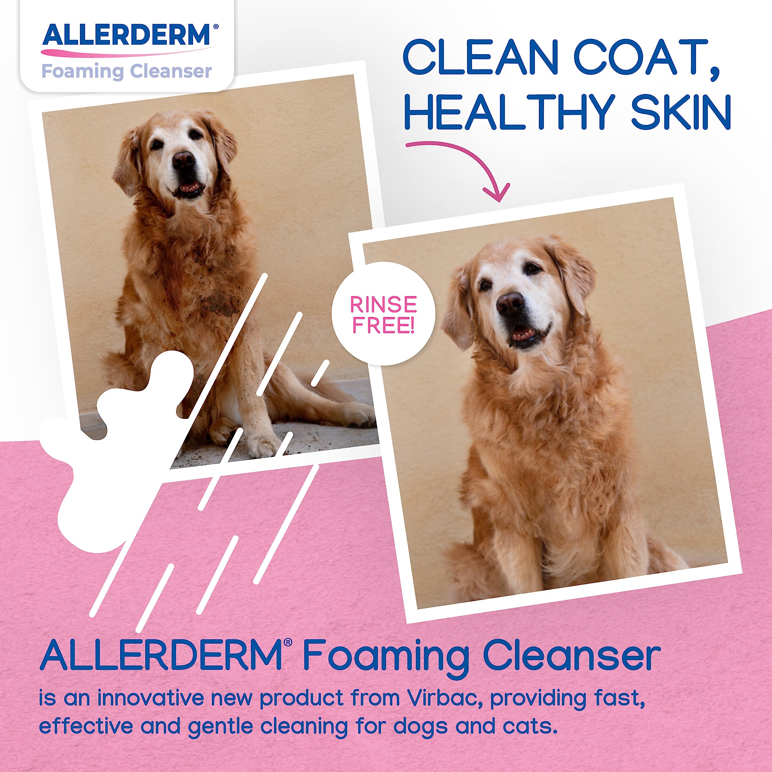Virbac Allerderm portable rinse-free pet wash being applied on a pet