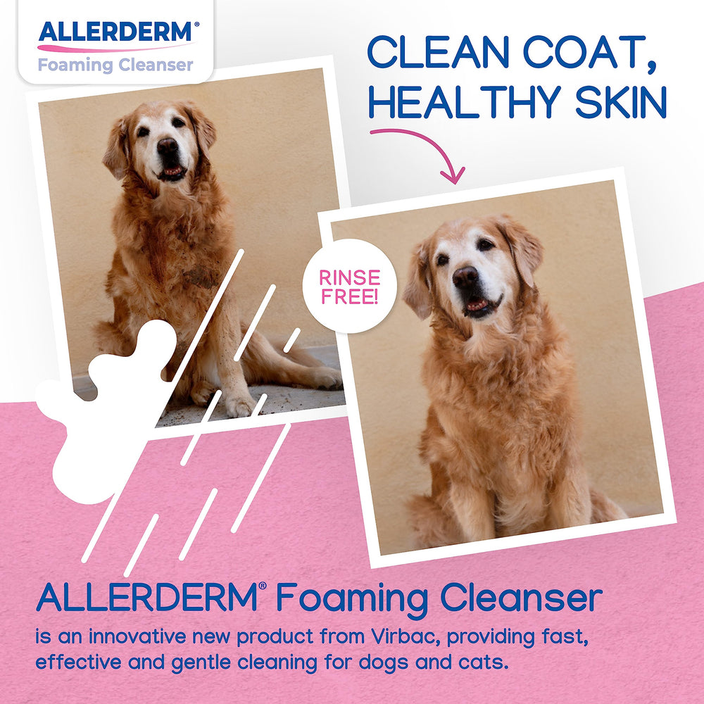 Virbac Allerderm portable rinse-free pet wash being applied on a pet