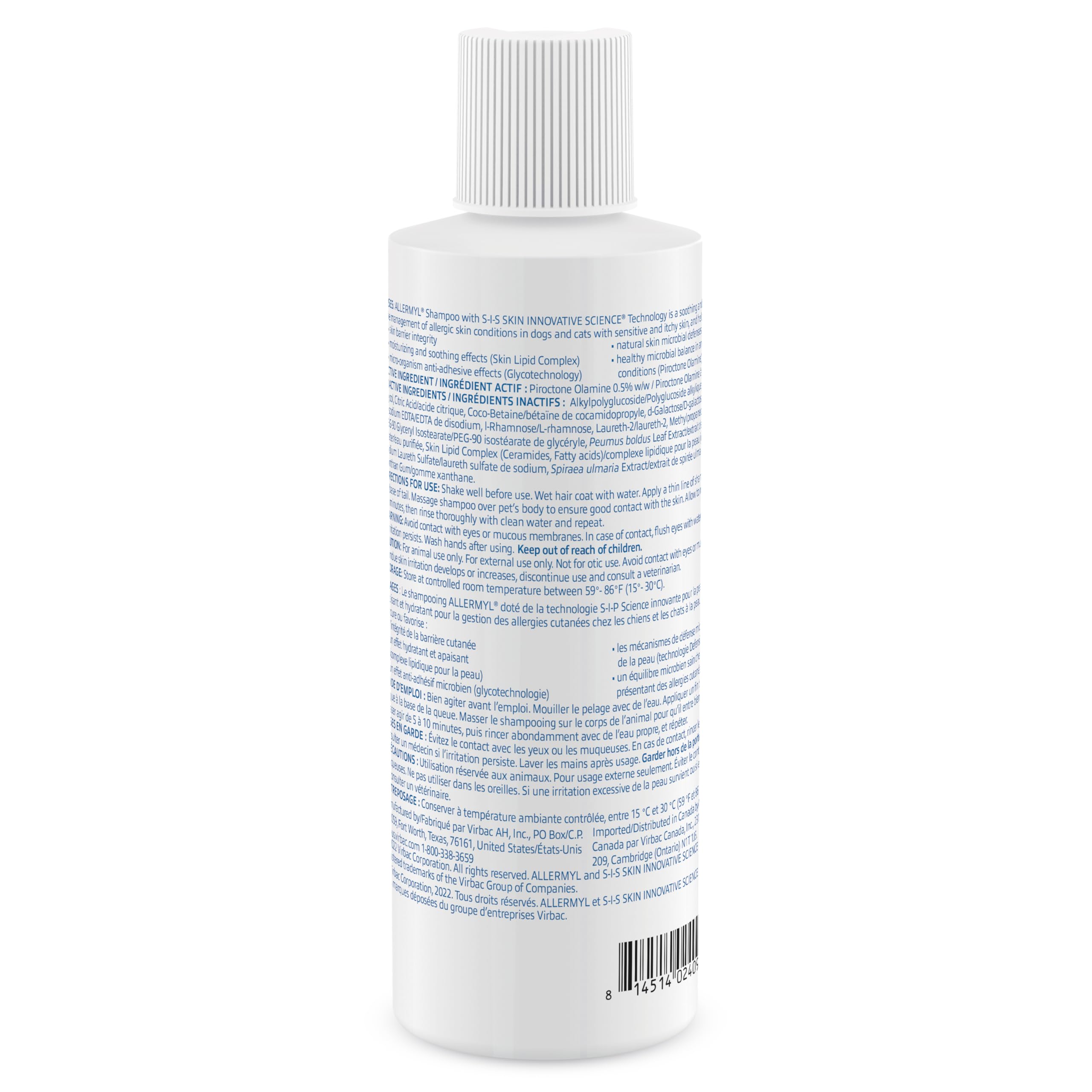 Virbac Allermyl shampoo for cats supports moisturized fur and calmer skin.