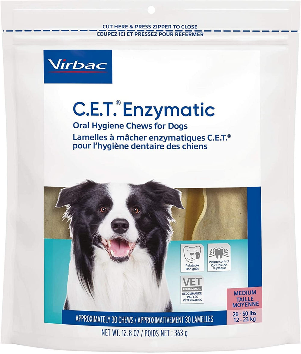 Virbac C.E.T. enzymatic dog chews packaging promotes daily dental care.