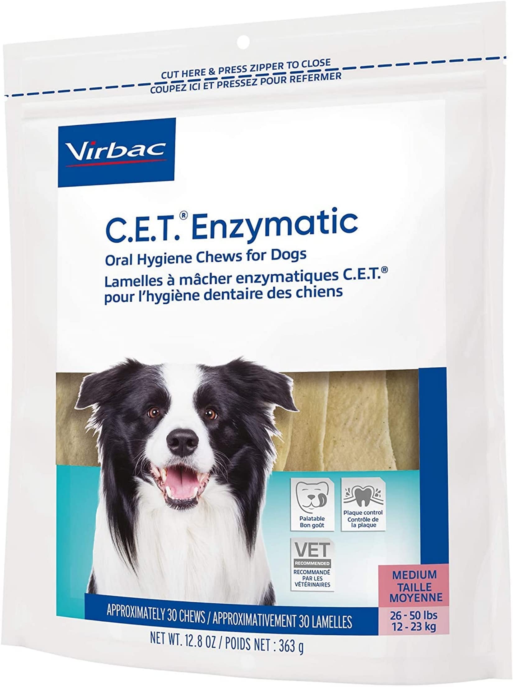 Daily dental routine featuring Virbac C.E.T. enzymatic chews.