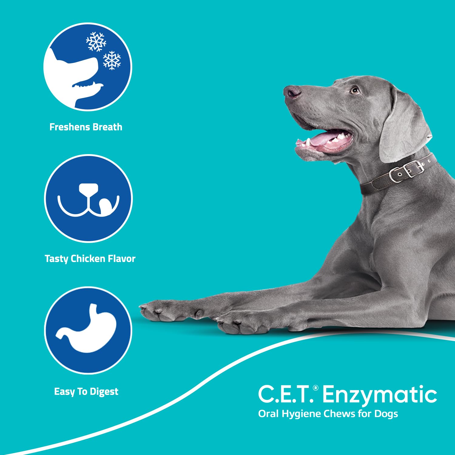 Virbac CET dual-enzyme icon visual represents enzymatic plus mechanical cleaning.