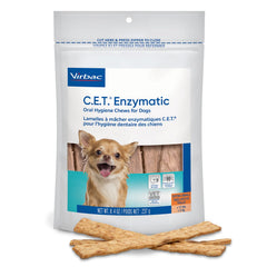 Virbac CET enzymatic chews for dogs—front view highlighting dental care and fresher breath.