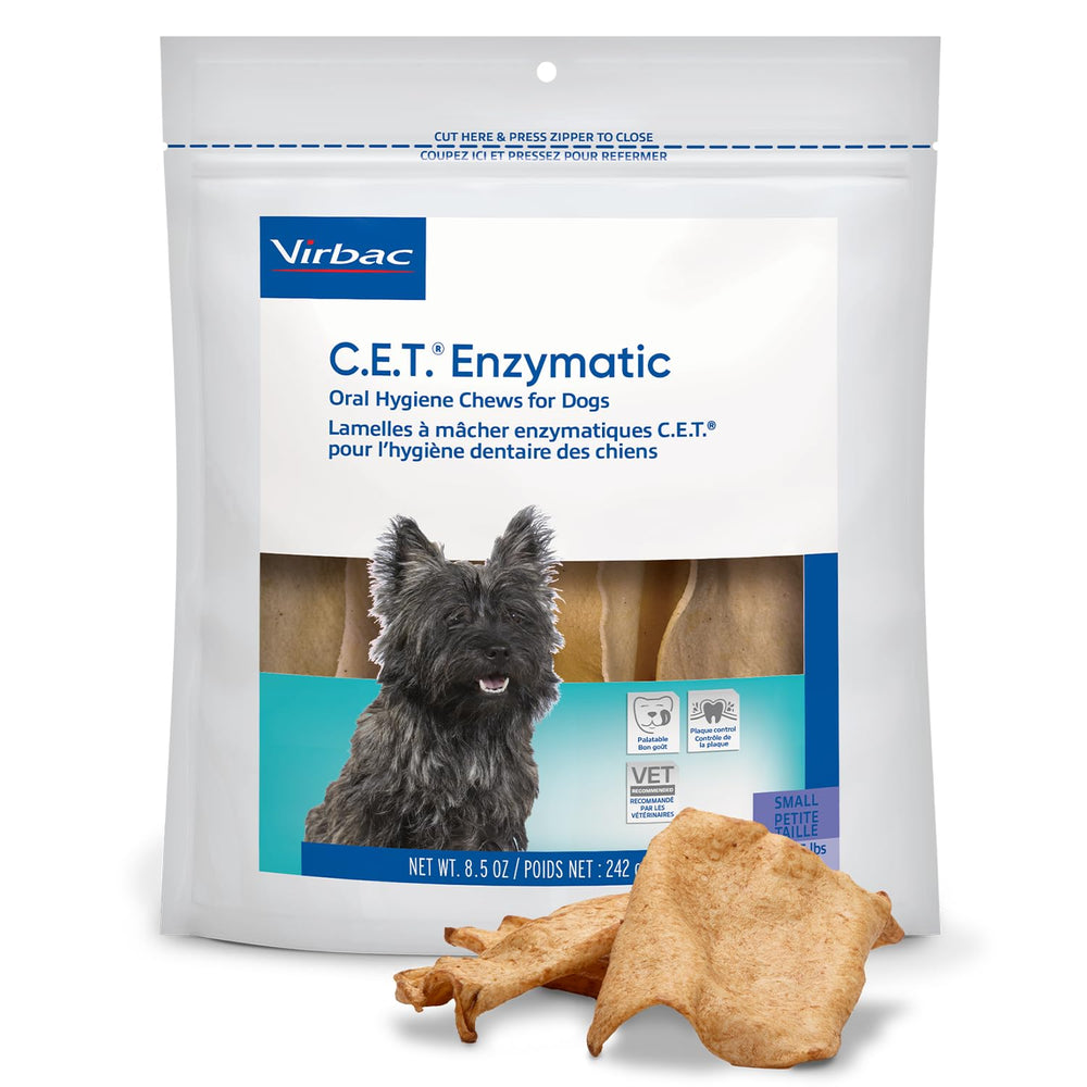 Virbac C.E.T. small beefhide chew with textured surface for plaque control.