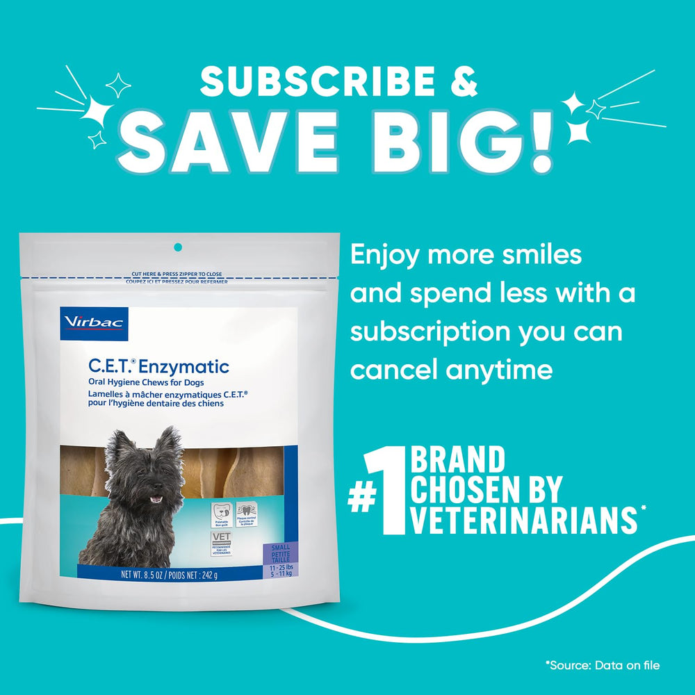 Virbac C.E.T. small-breed chew on shelf, supporting daily dental care.