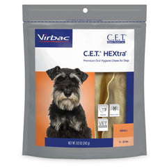 Virbac C.E.T. HEXTRA Premium Chews in bag highlighting daily dental care for dogs